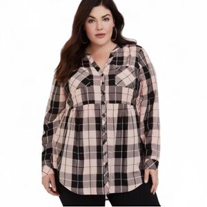 🌹 Torrid Emma Babydoll Pink & Black Challis Button Front Tunic Size 1